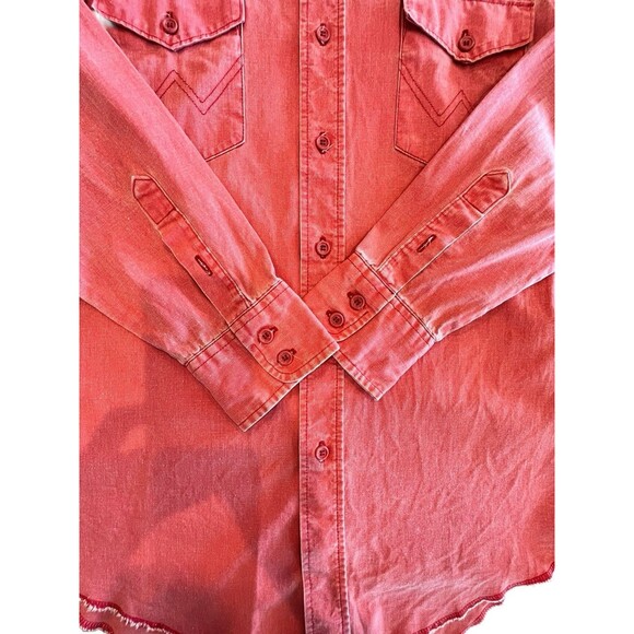 Wrangler Vintage Brushpopper Button Shirt Men X Long Tail Sz 15-33 Pink - Picture 5 of 9